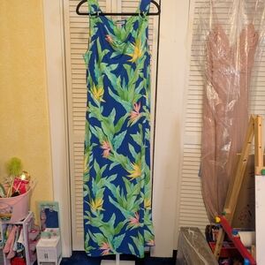 Tommy Bahama "Bird de Paradise" Tropical Floral Maxi Dress - Blue/Green - Size L